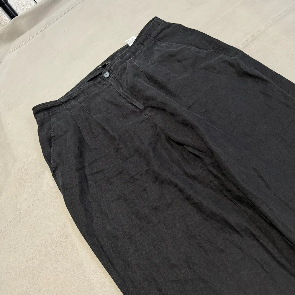 Banana Republic Women Black Linen Wide Pleat Trouser Pant Lagenlook Flow-16-6953